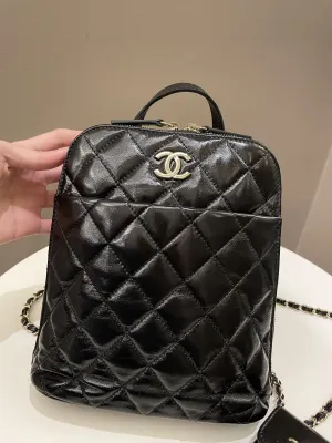 Chanel 22A Quilted My Pocket Backpack Black Coated Calfskin
