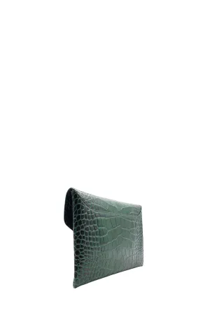 Crocodile Embossed Antigona Envelope Clutch Green