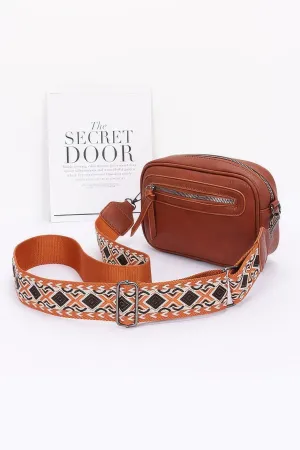 FASHNZFAB Women's Faux Leather Camera Bag W/multi Color Strap