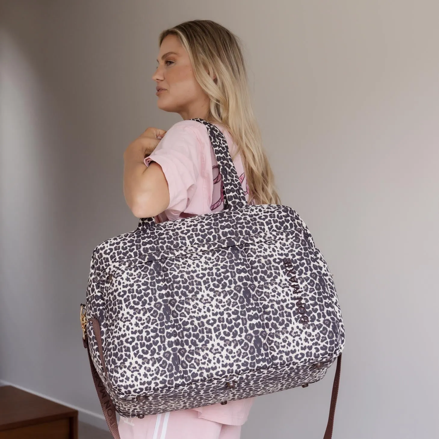 Large Weekender Nylon Duffel Bag -- Leopard