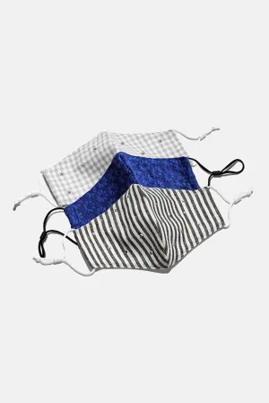Lele Sadoughi Set of 3 Blk, Indigo, White Masks