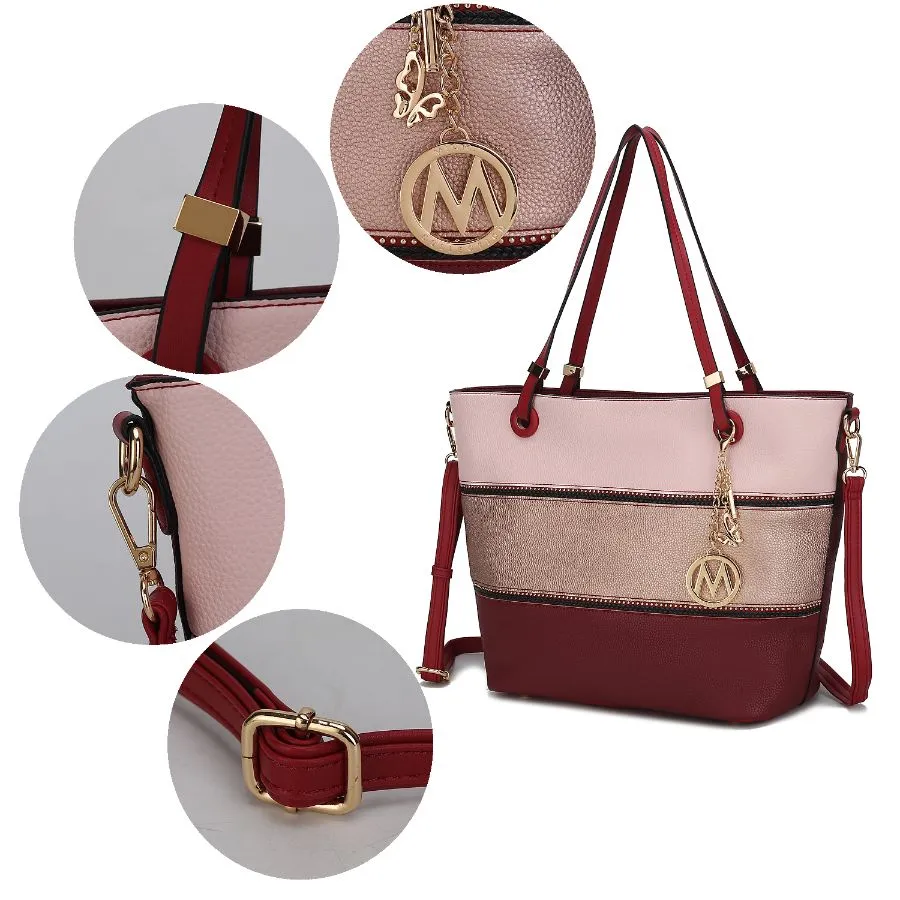 Vallie Color-Block Vegan Leather Women’s Tote Bag with Matching Wallet – 2 pcs