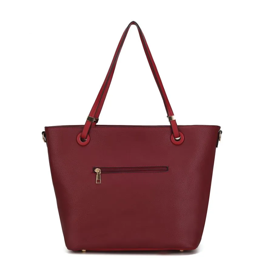 Vallie Color-Block Vegan Leather Women’s Tote Bag with Matching Wallet – 2 pcs